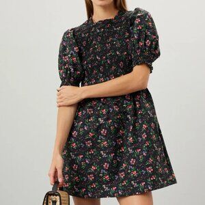 Hill House Home the Vivi Nap Dress mini black floral Multi Berry Taffeta Size M